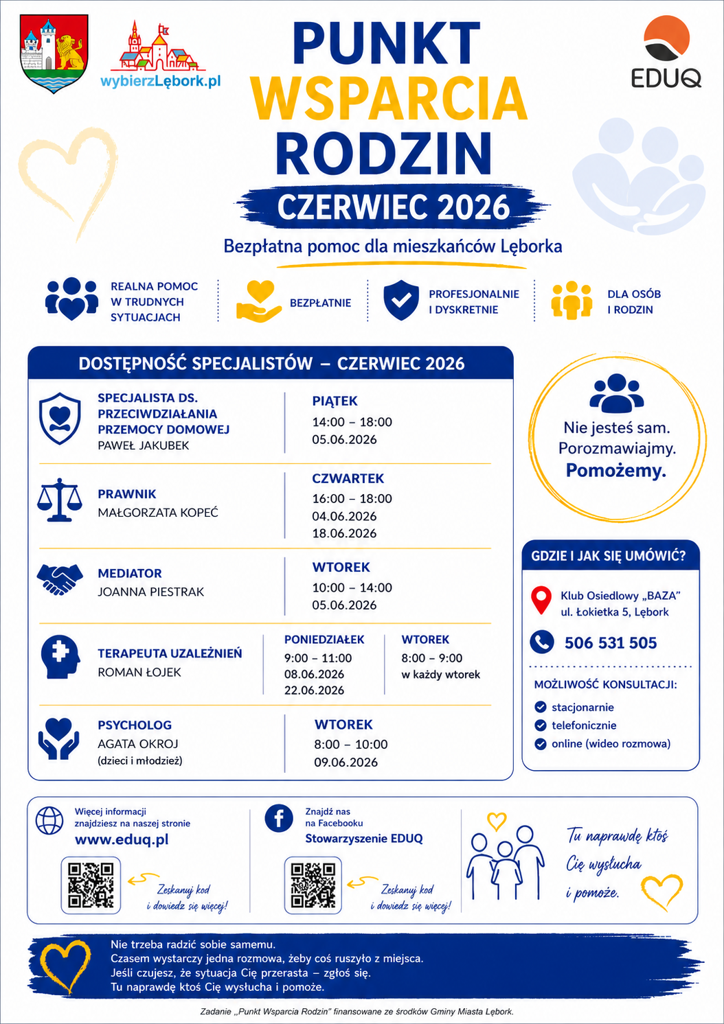 Dyżury na czerwiec Punkt Wsparcia Rodzin 2026